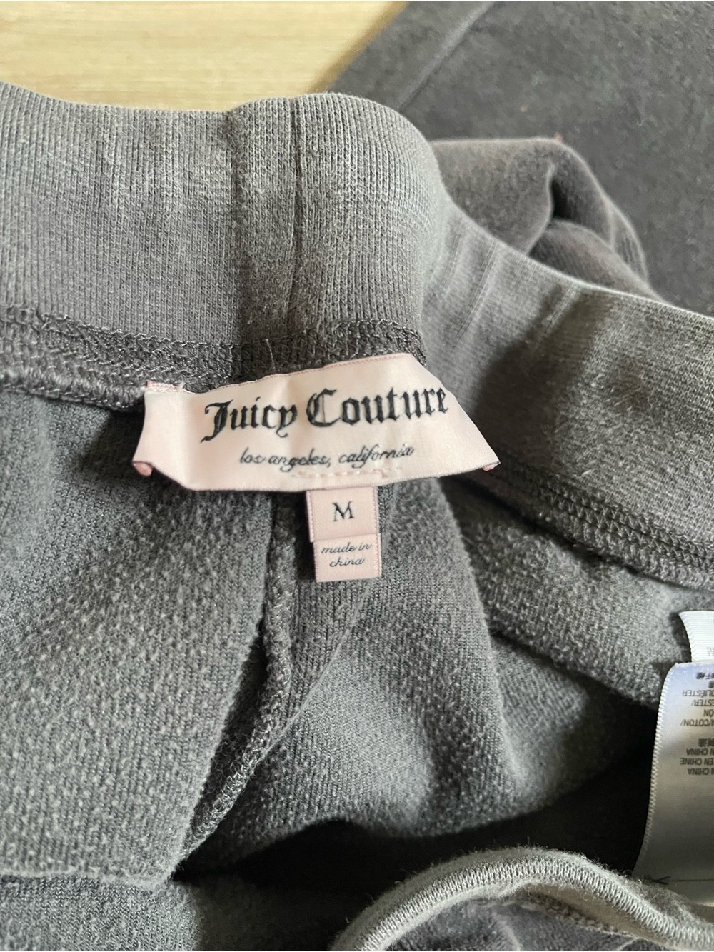 Vintage Juicy Couture Gray Velour Track Pants with Pink Rhinestone Crown - Picture 2 of 5